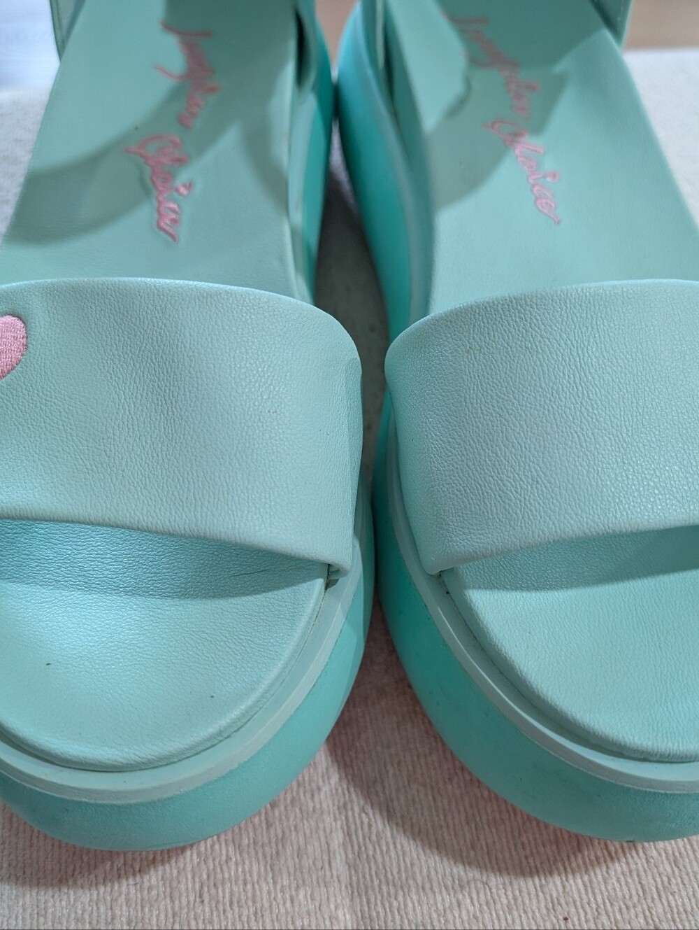 Irregular Choice Mint Green Platform Sandals with Pink Heart Accent - Picture 3 of 6